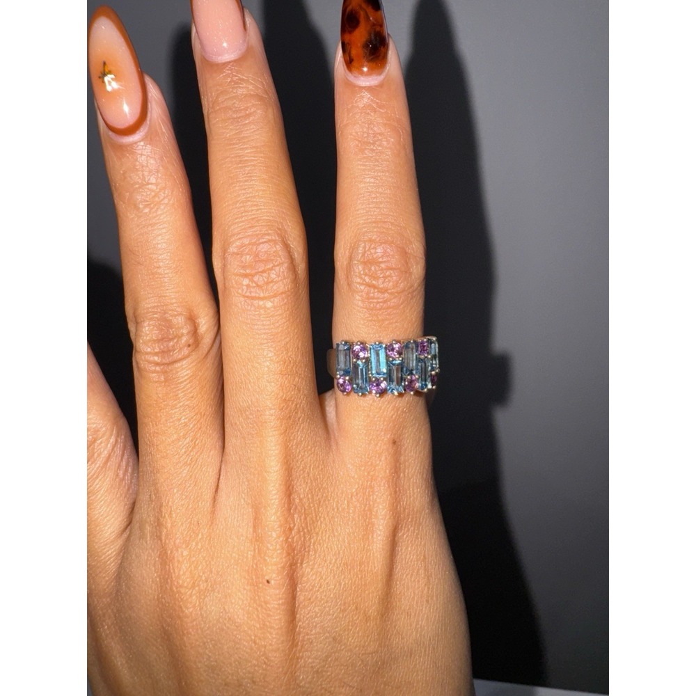 Sterling Silver  925 Simulated Blue‎ & Purple  Ring  Size 8 Topaz & Amethyst - Picture 9 of 14